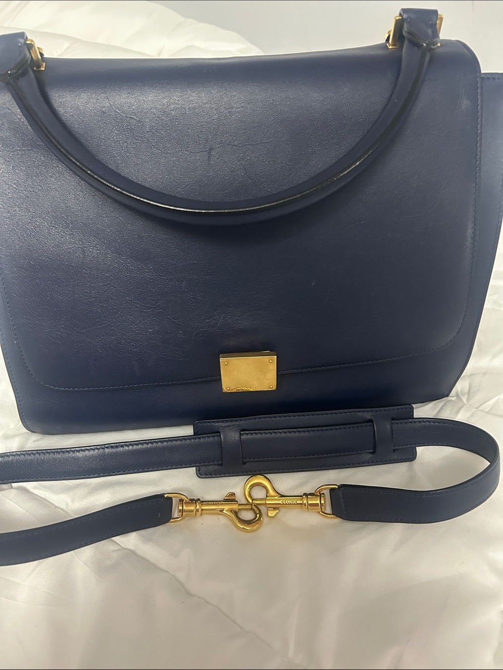Celine Navy Leather Top-Handle Satchel with Gold Hardware - Picture 6 of 6